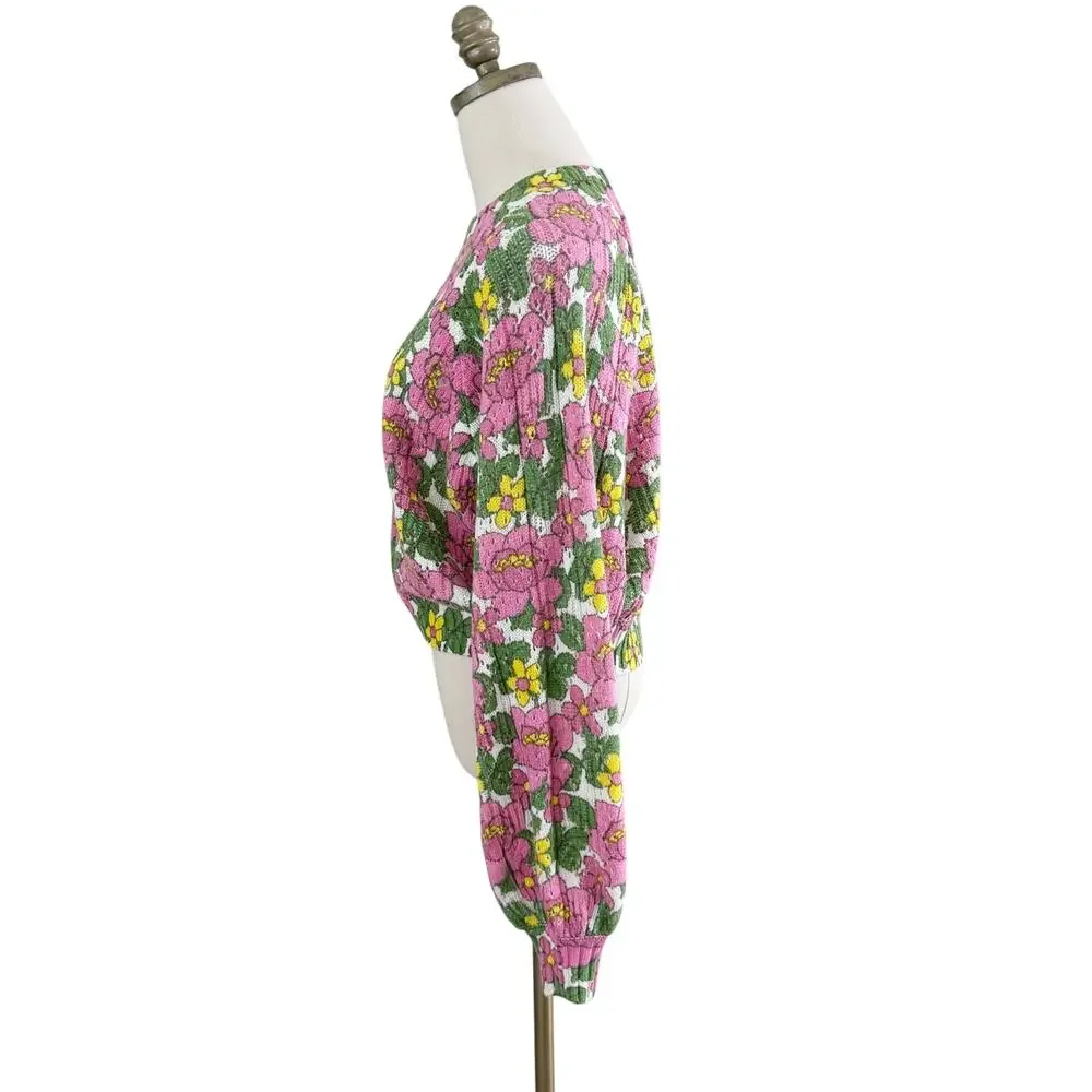 Show Me Your Mumu Pink/Green Floral Print Sweater Women's Size Small Crew Neck